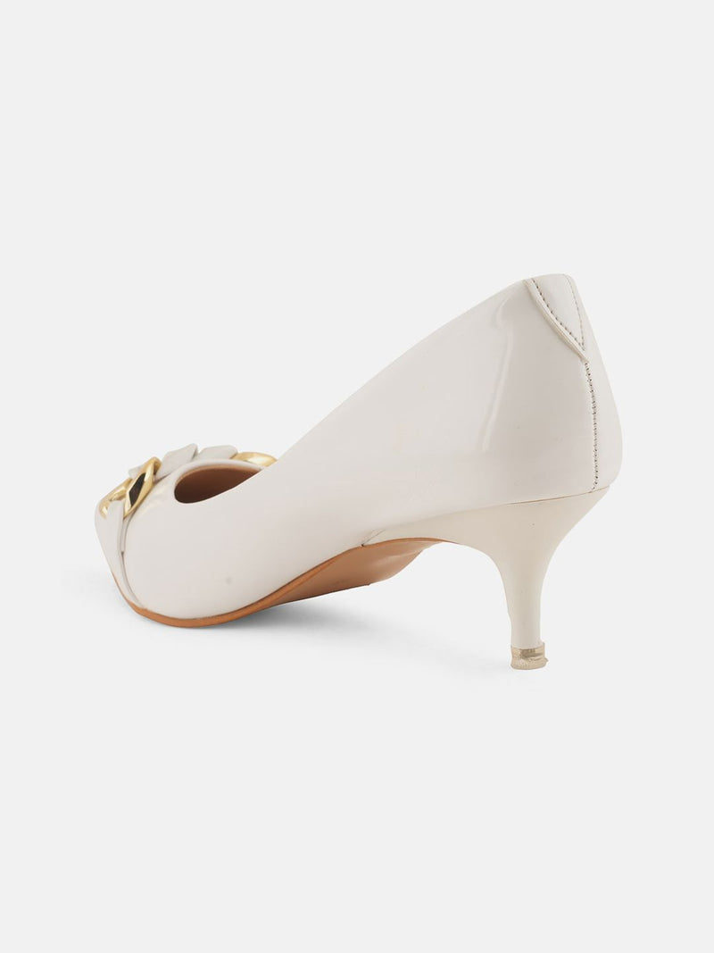 Mast & Harbour White Pointed Toe Kitten Heeled Pumps
