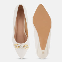 Mast & Harbour White Pointed Toe Kitten Heeled Pumps