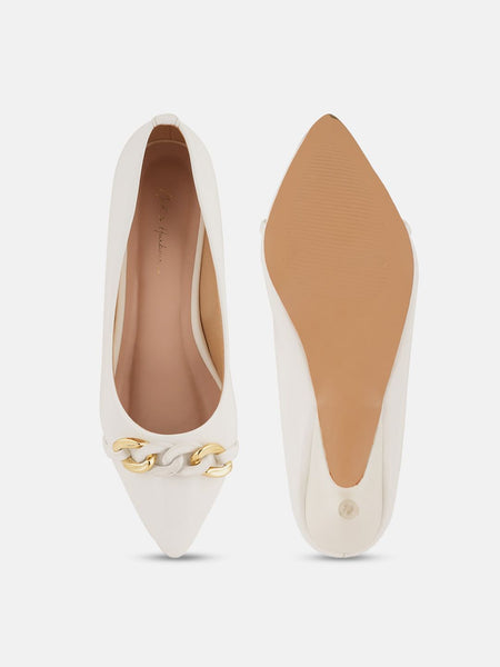 Mast & Harbour White Pointed Toe Kitten Heeled Pumps