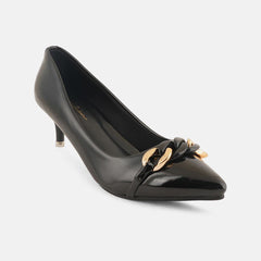 Mast & Harbour Black Pointed Toe Kitten Heeled Pumps