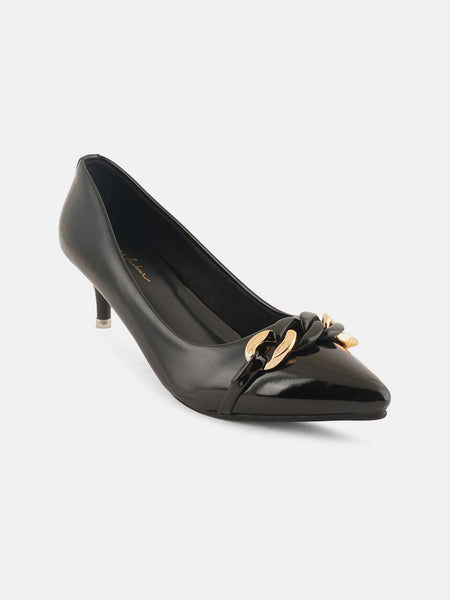 Mast & Harbour Black Pointed Toe Kitten Heeled Pumps