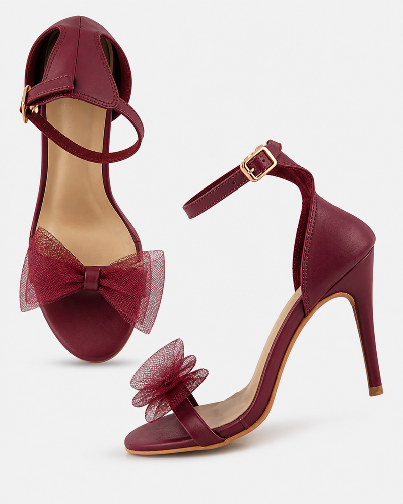 Maroon Solid Sandals Stiletto Heels