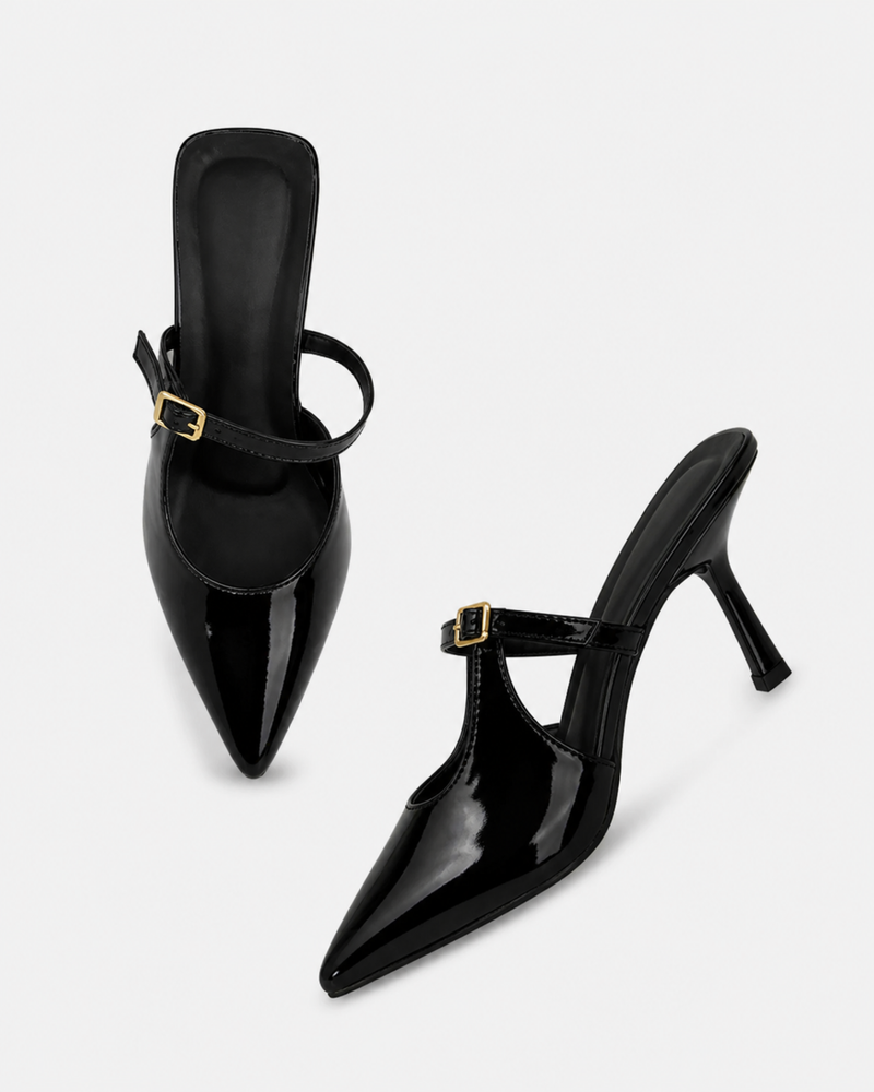 SheTop Black Women Party Stiletto Sandals With Buckles