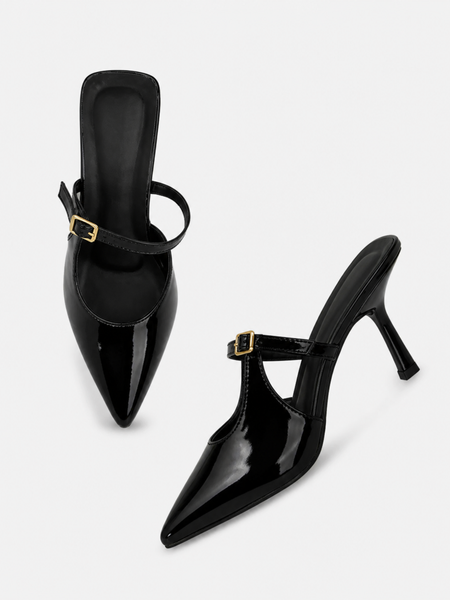 SheTop Black Women Party Stiletto Sandals With Buckles