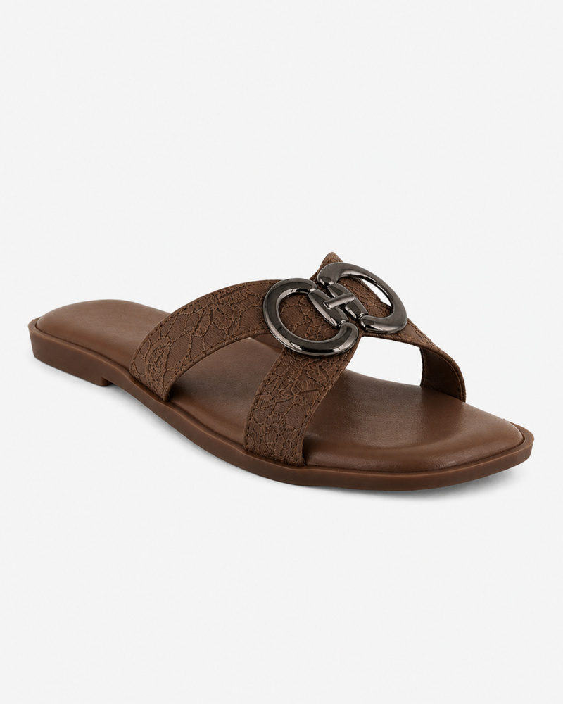 Brown Open Toe Flats
