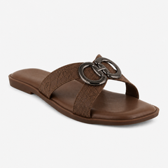 Brown Open Toe Flats