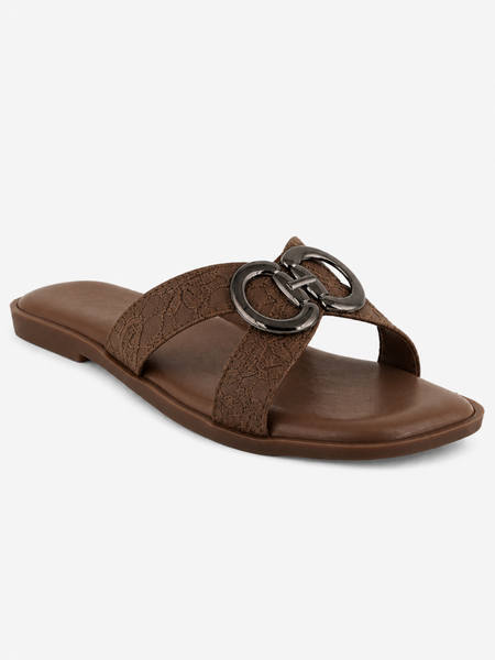 Brown Open Toe Flats