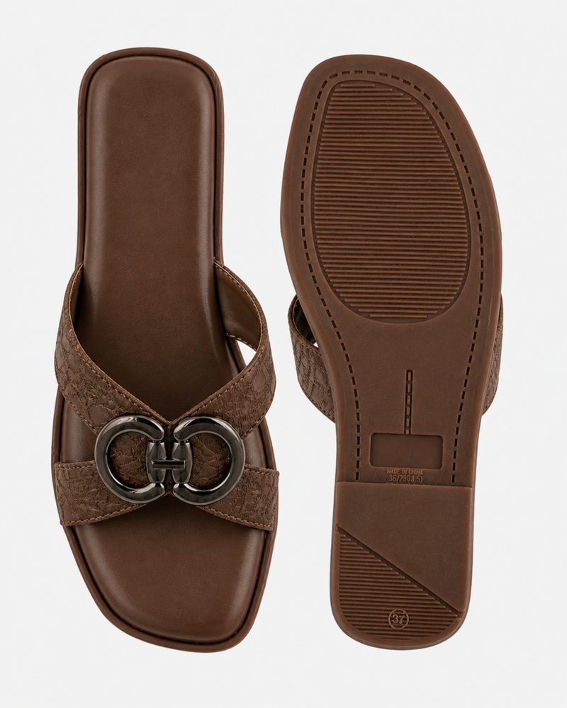 Brown Open Toe Flats