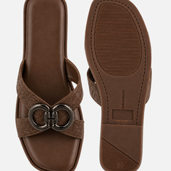 Brown Open Toe Flats