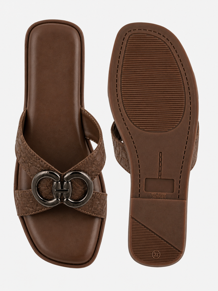 Brown Open Toe Flats