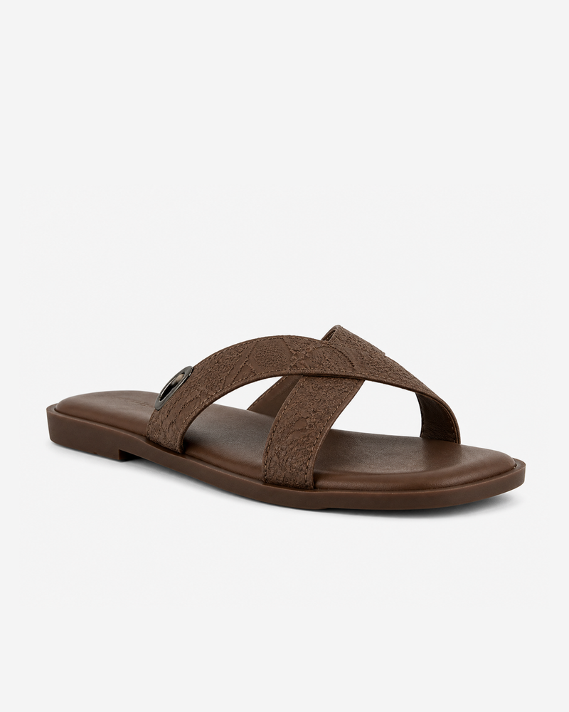 Brown Open Toe Flats