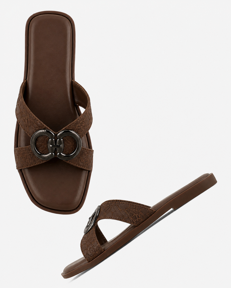 Brown Open Toe Flats