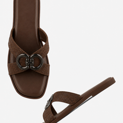 Brown Open Toe Flats