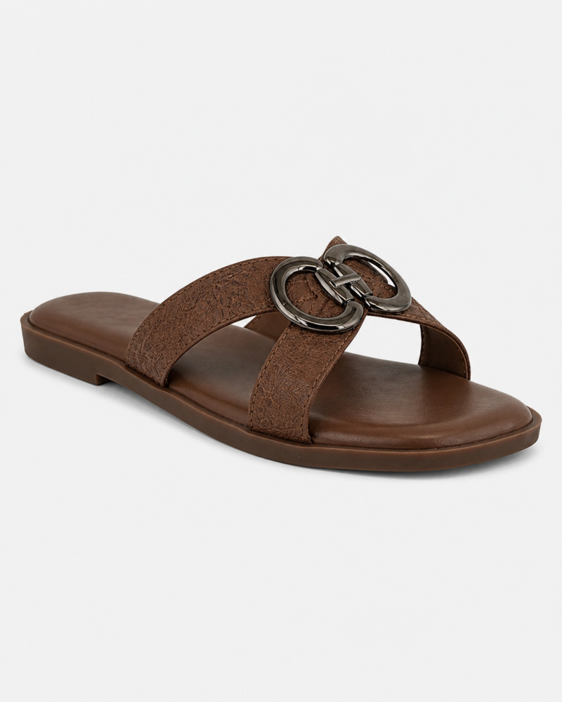 Brown Open Toe Flats