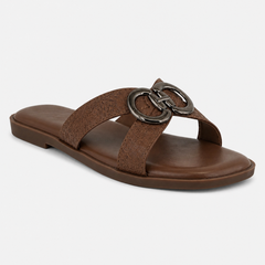 Brown Open Toe Flats