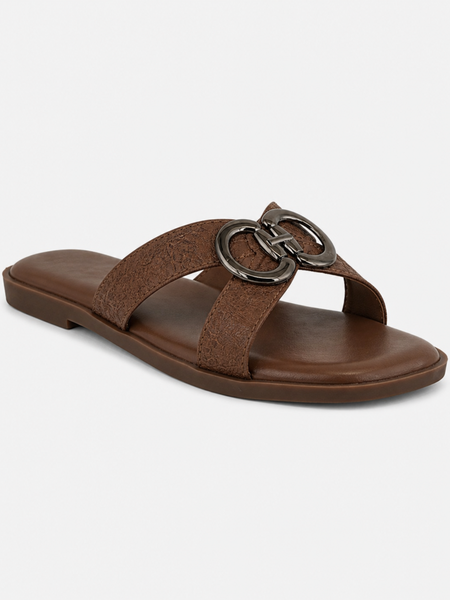 Brown Open Toe Flats