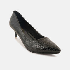 Mast & Harbour Black Textured Pointed Toe Kitten Heeled Pumps