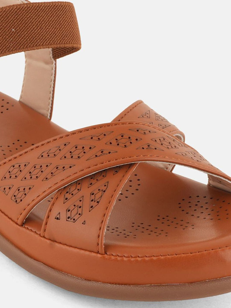 The Roadster Lifestyle Co. Women Textured Open Toe Flats with Laser Cuts