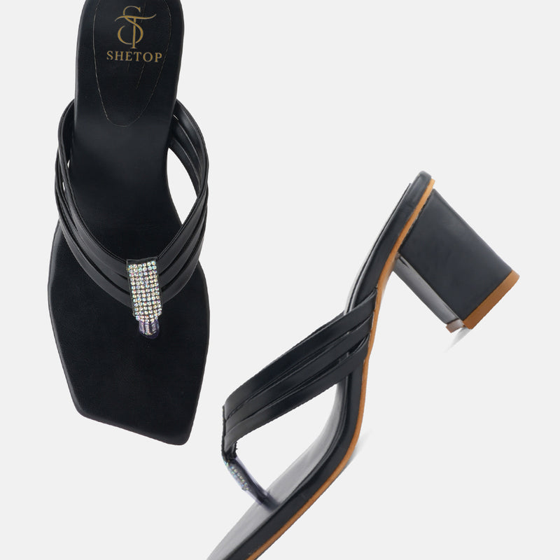 SHETOP Embellished Block Heel Sandals