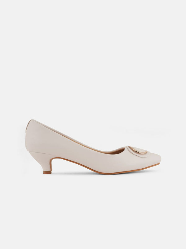 Mast & Harbour White Pointed Toe Kitten Heeled Pumps