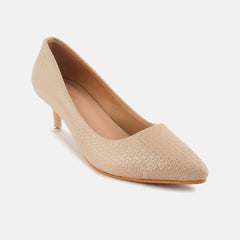 Mast & Harbour Cream Coloured Textured Pointed Toe Kitten Heeled Pumps