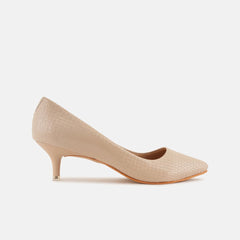 Mast & Harbour Cream Coloured Textured Pointed Toe Kitten Heeled Pumps