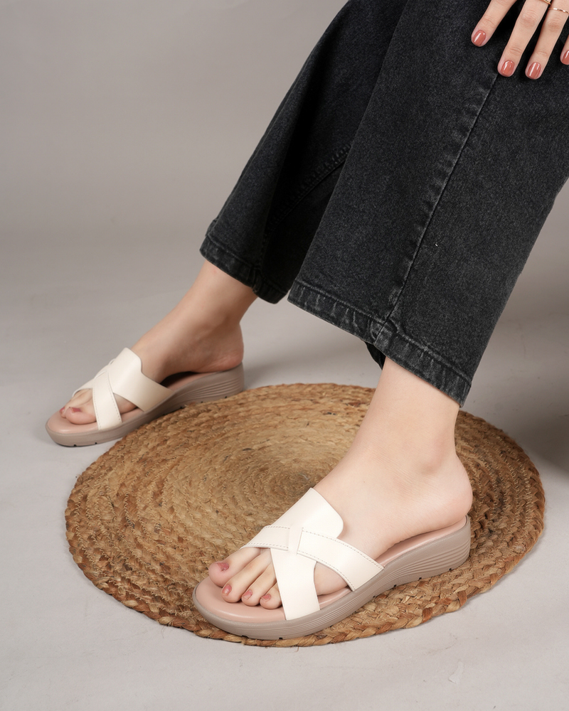 SheTop White Solid Open Back Pumps