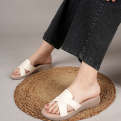 SheTop White Solid Open Back Pumps