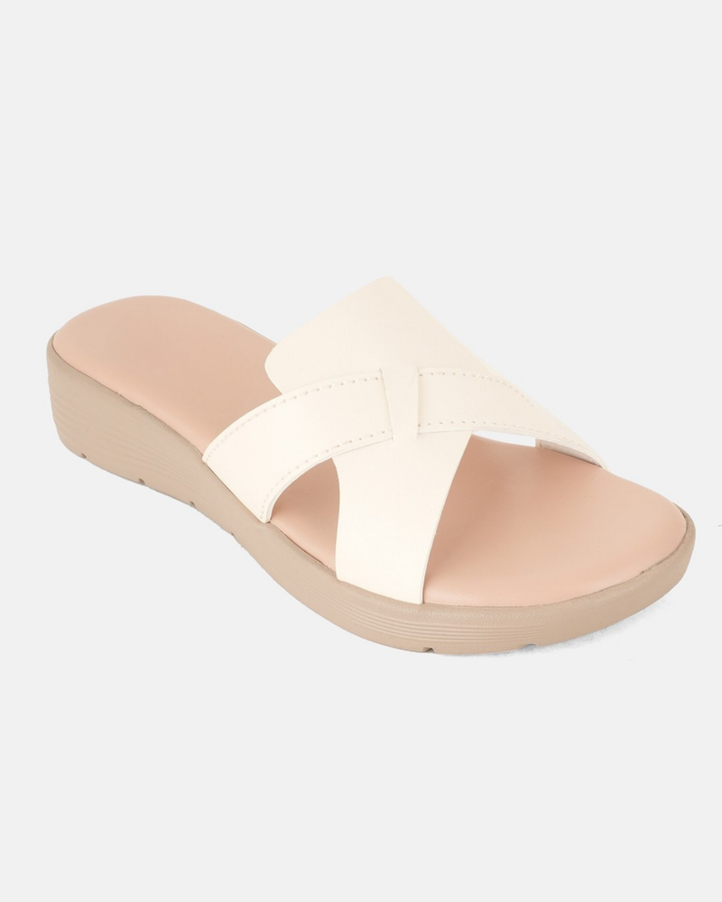 SheTop White Solid Open Back Pumps