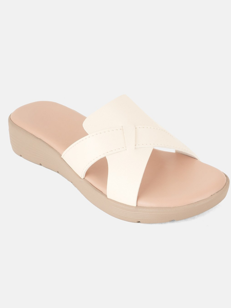 SheTop White Solid Open Back Pumps