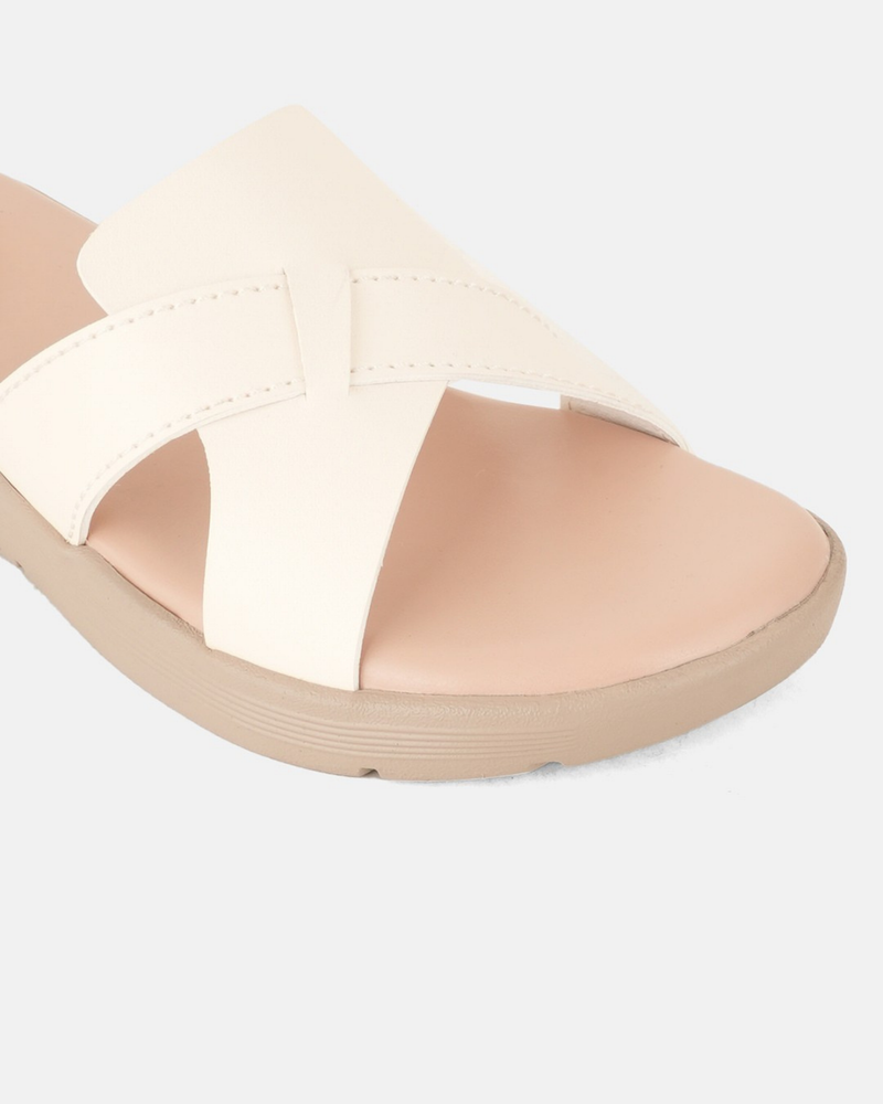 SheTop White Solid Open Back Pumps
