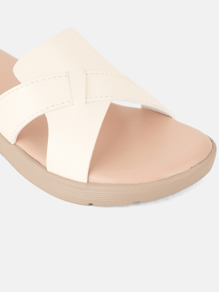 SheTop White Solid Open Back Pumps