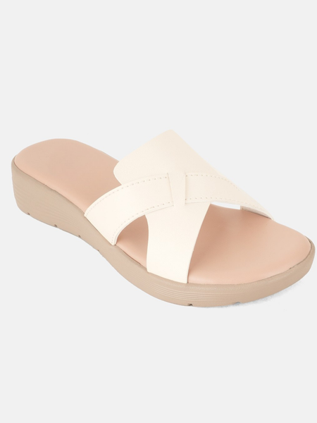 SheTop White Solid Open Back Pumps