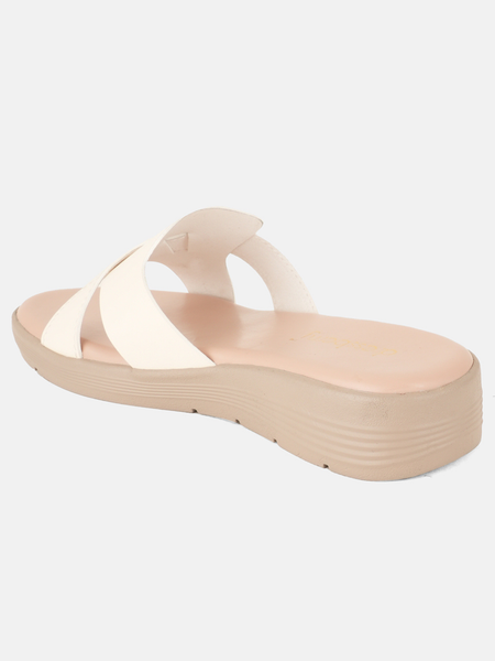 SheTop White Solid Open Back Pumps