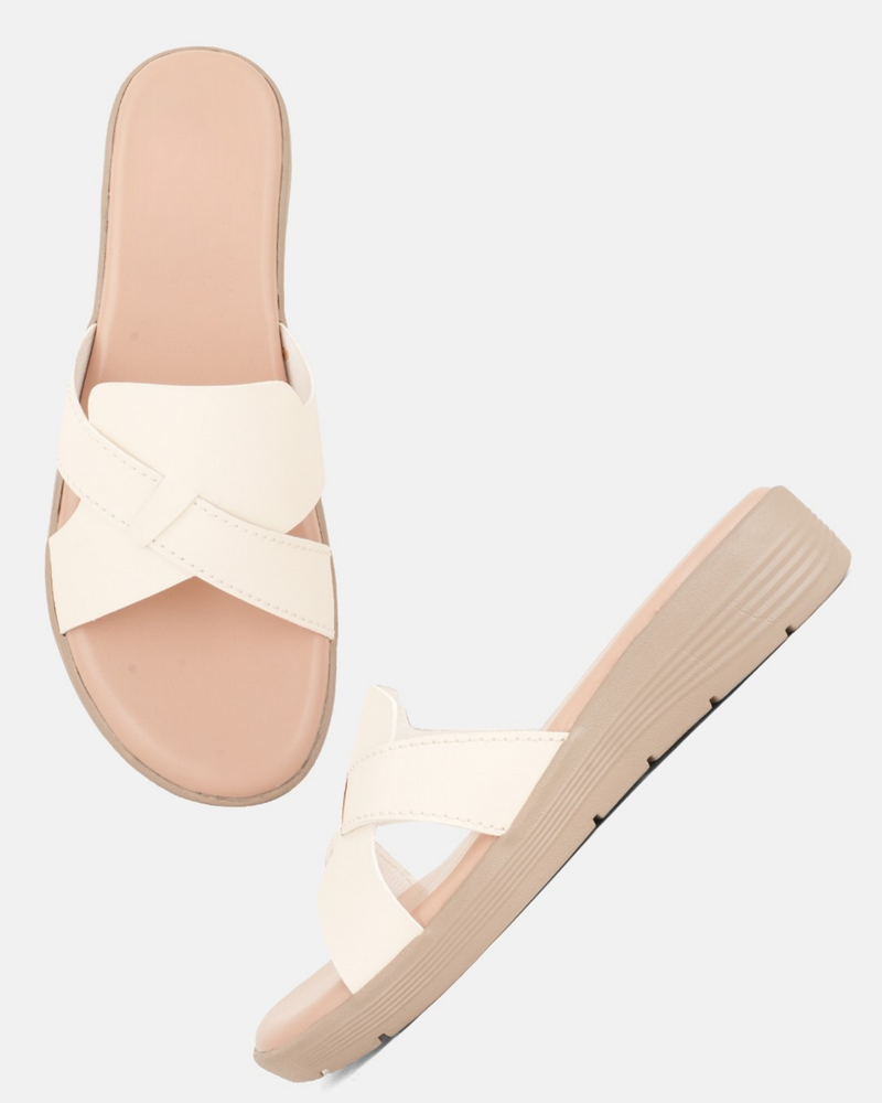 SheTop White Solid Open Back Pumps