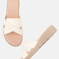 SheTop White Solid Open Back Pumps