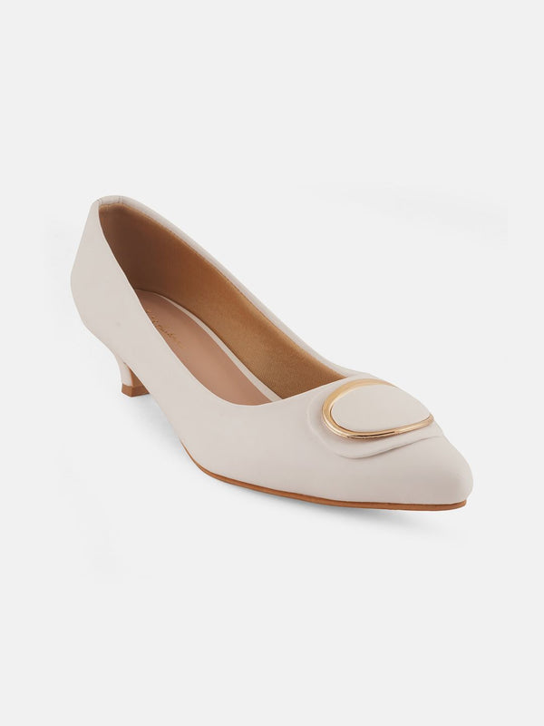 Mast & Harbour White Pointed Toe Kitten Heeled Pumps