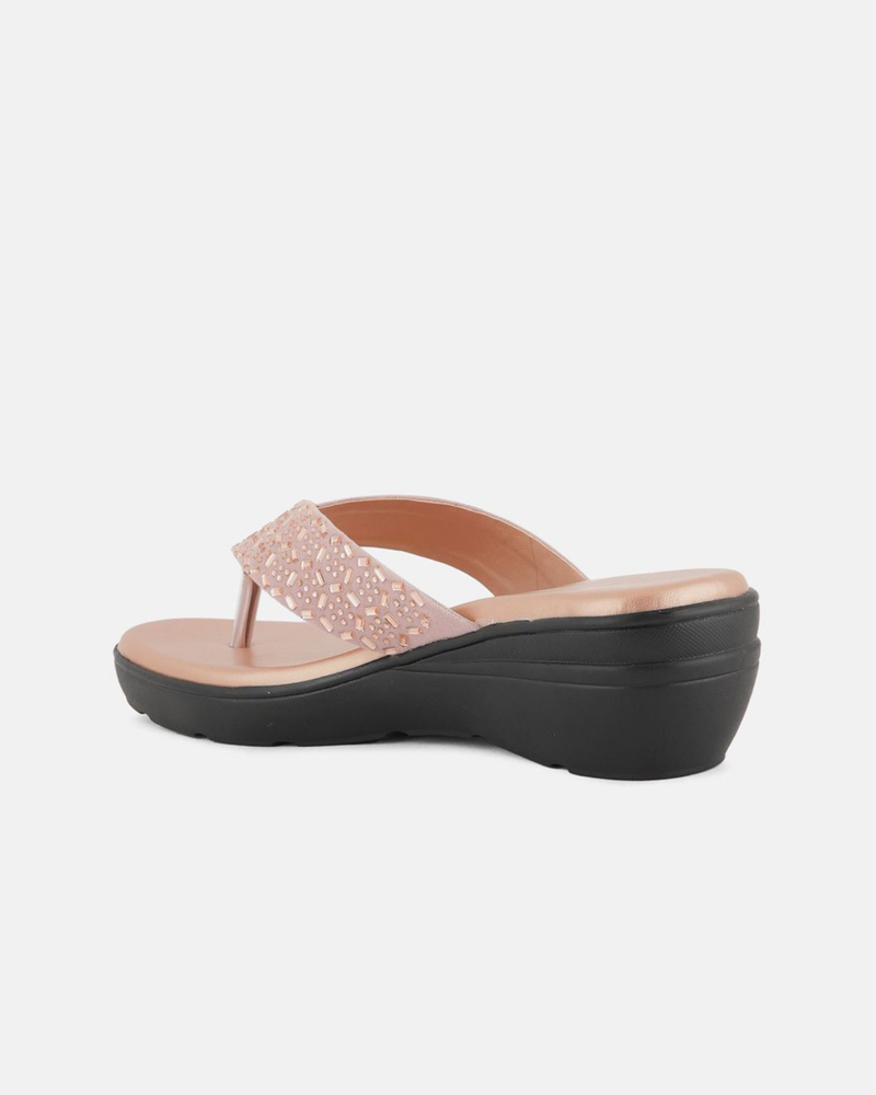 SheTop Rose Gold Toned Embellished Open Toe Wedge Heels