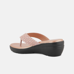 SheTop Rose Gold Toned Embellished Open Toe Wedge Heels