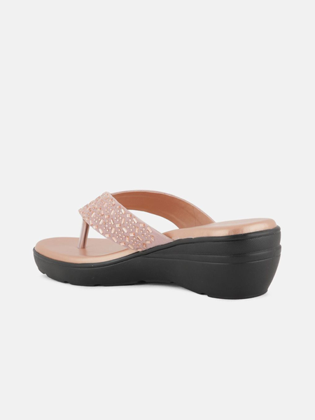 SheTop Rose Gold Toned Embellished Open Toe Wedge Heels