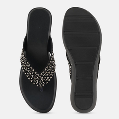 Anouk Black Embellished Open Toe Wedge Heels