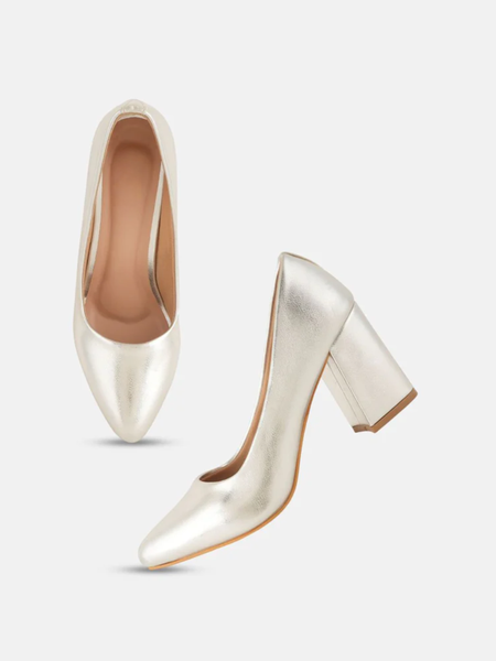 Shetop Women Textured Block Pumps Heels