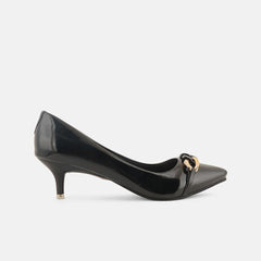 Mast & Harbour Black Pointed Toe Kitten Heeled Pumps