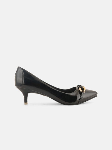 Mast & Harbour Black Pointed Toe Kitten Heeled Pumps