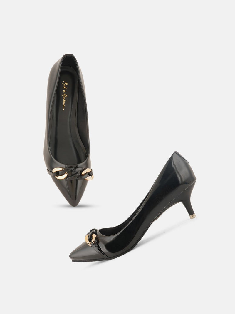 Mast & Harbour Black Pointed Toe Kitten Heeled Pumps
