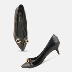 Mast & Harbour Black Pointed Toe Kitten Heeled Pumps