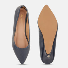 Mast & Harbour Navy Blue Textured Pointed Toe Kitten Heel Pumps