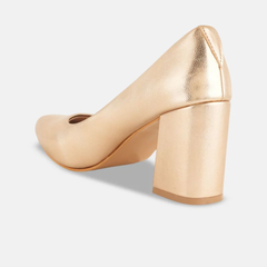 Shetop Women Metallic Pointed Toe Block Heel Pumps
