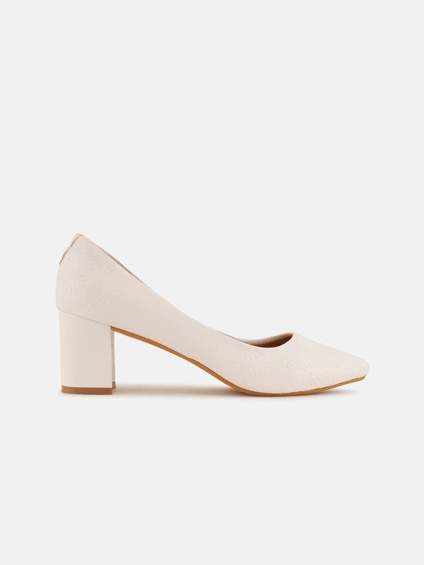 Mast & Harbour White Round Toe Block Heeled Pumps