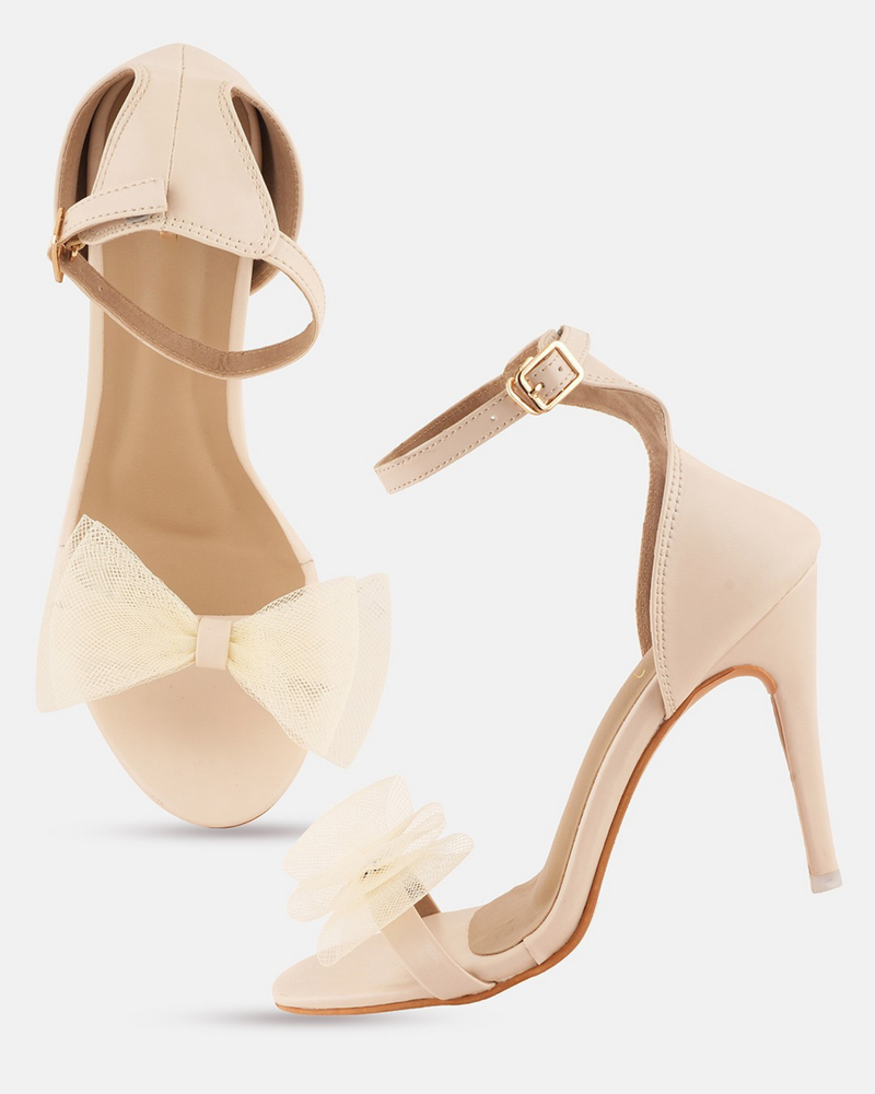Cream Solid Sandals Stiletto Heels